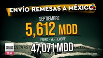 Durante septiembre fueron enviados a México más de 5 mil mdd por remesas