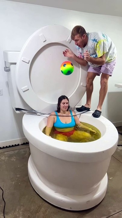 My EXHUSBAND PRANKED ME in the GIANT TOILET with Sports Balls and a SURPRISE WATER BALLOON #shorts