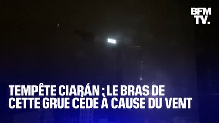 Tempête Ciarán: le bras d'une grue cède à Brest à cause du vent