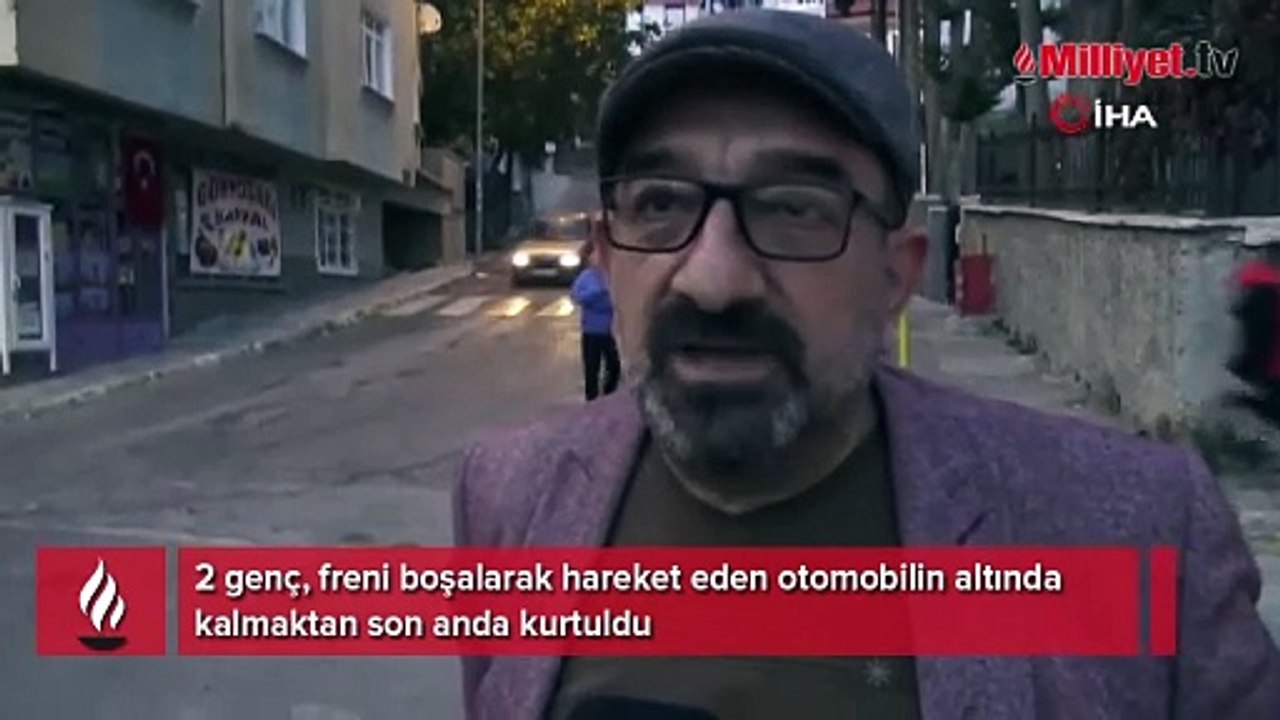 Freni boşalan otomobilin gence çarpma anı kameraya yansıdı
