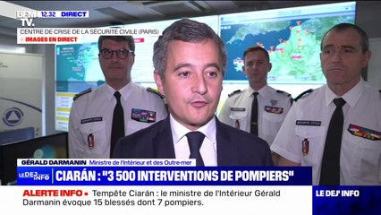 Tempête Ciarán: Gérald Darmanin affirme qu'il y a eu "plus de 3500 interventions de sapeurs-pompiers"