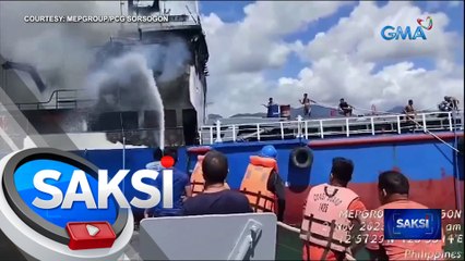 Nakaangklang cargo vessel sa Castilla, Sorsogon, nasunog dahil sa pagsabog umano ng LPG; 19 na sakay ligtas | Saksi