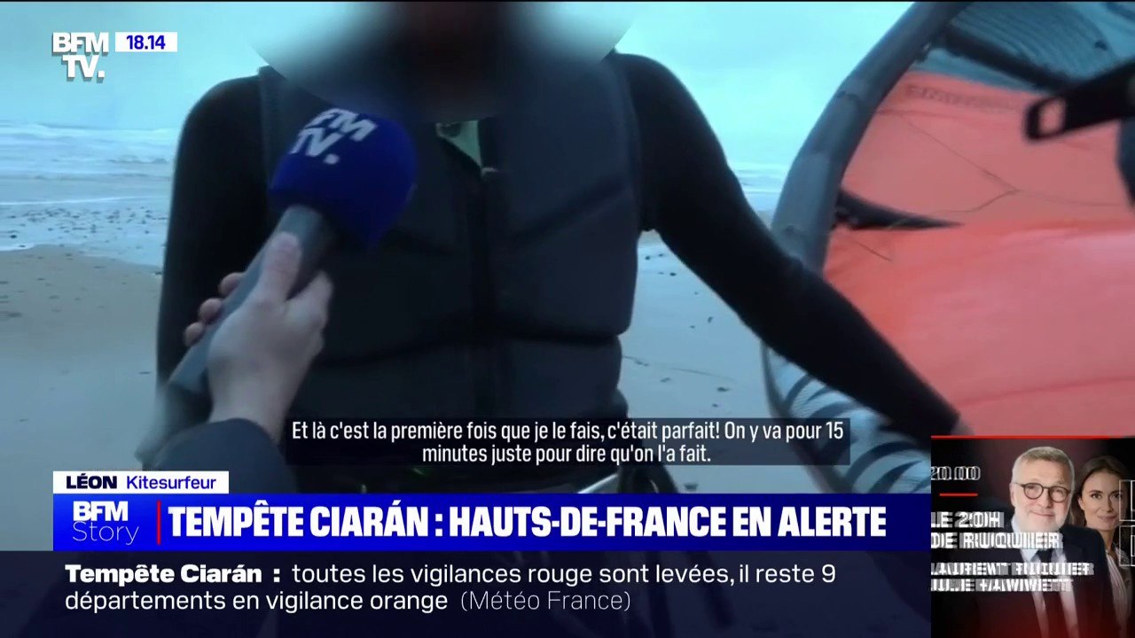 "Quand on a un minimum d'expérience, tout est faisable": À Wissant (Pas-de-Calais), des kitesurfeurs bravent la tempête Ciarán, malgré les interdictions