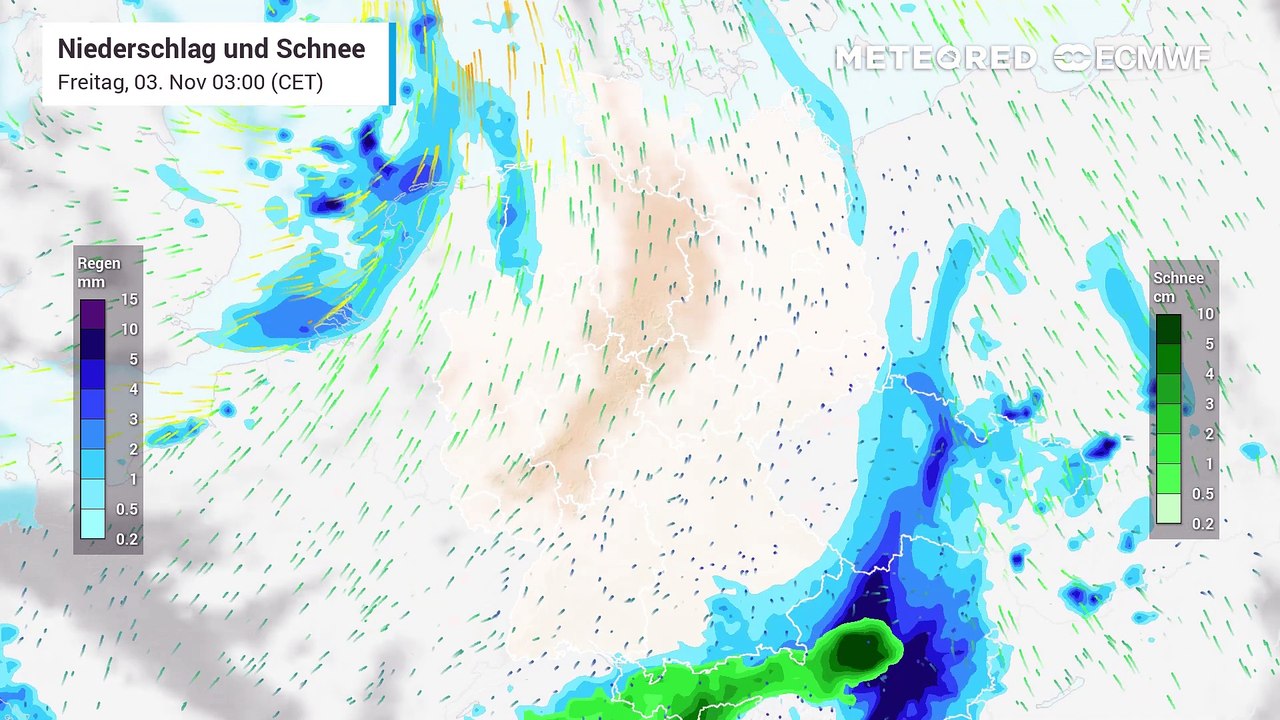 Weiterhin viel Regen, in den Hochlagen der Alpen schneit es sogar! Hier wird es weiß!