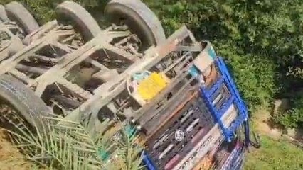 जमुई: चना लदा ट्रक हुआ दुर्घटनाग्रस्त, चालक व खलासी हुए घायल