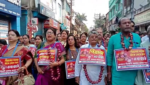 পেঁয়াজের দাম ১০০ ছুঁইছুঁই, বিধায়কের নেতৃত্বে অভিনব প্রতিবাদ তৃণমূলের | Oneindia Bengali