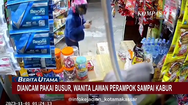 Terekam CCTV, Aksi Wanita di Makassar Berhasil Lawan Perampok Toko Kelontongnya