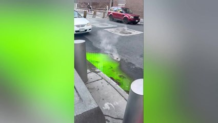 Bubbling green sludge leaks from New York City manhole cover in bizarre footage