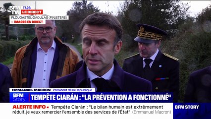 Tempête Ciarán: Emmanuel Macron annonce l'arrivée de "60 sapeurs-pompiers militaires" en Bretagne "dans les heures qui viennent"