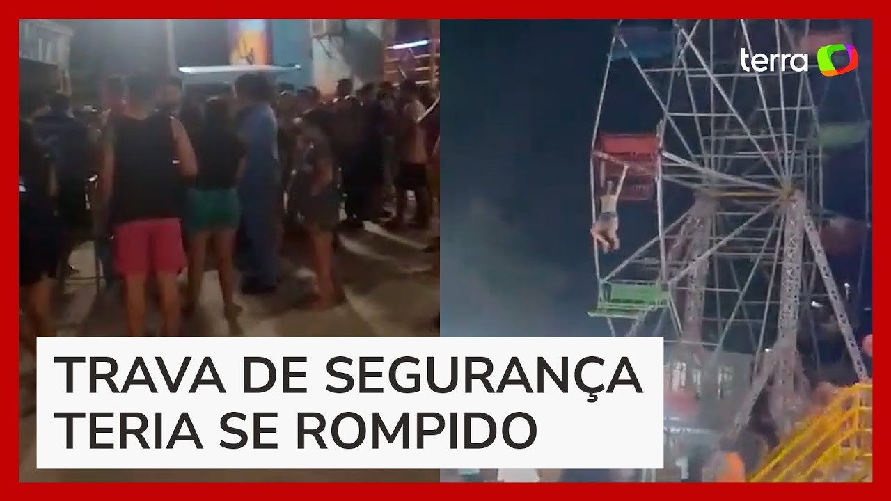 Jovem fica pendurada e despenca de roda gigante...