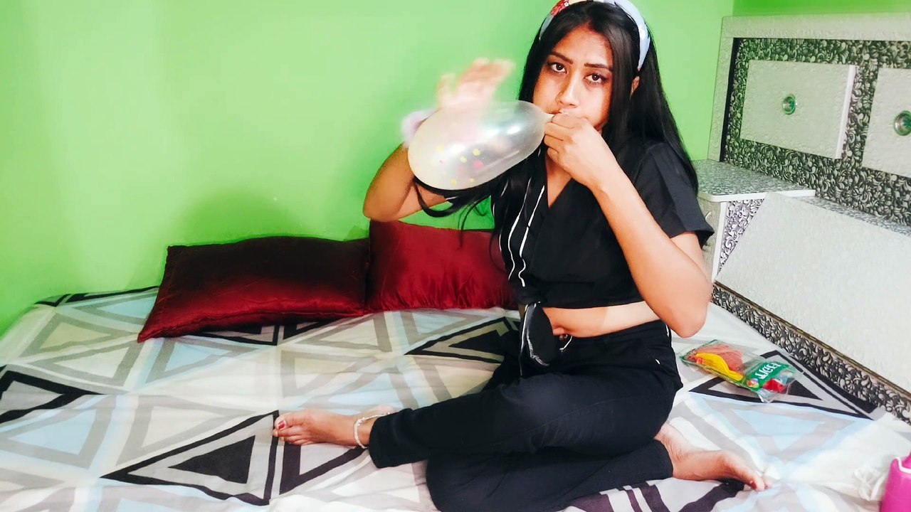 let's blow this beautiful dotted balloon and then burst/royal khushi