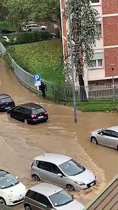 Pedestrian Stays Dry During a Flood