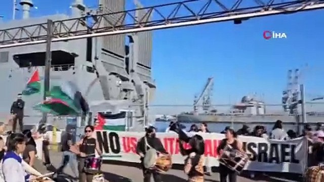 ABD'de İsrail'e silah taşıdığı iddia edilen gemiye engellemeye çalışanlar gözaltına alındı