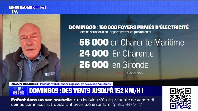 Alain Rousset, président de Conseil régional de Nouvelle-Aquitaine, évoque entre 145.000 et 150.000 foyers privés d'électricité
