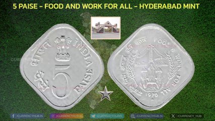 5 Paise Food and Work For All 1976 Hyderabad Mint Commemorative Coin