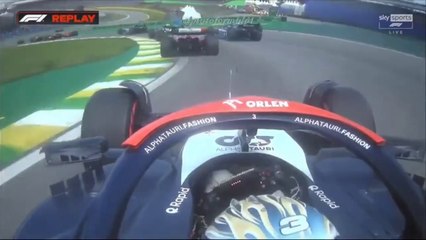 Formel 1 2023 Brazil Start Leclerc Albon Hard Crash Ricciardo Scary Hit Tyre Rear Wing Onboard