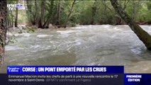 Corse: un pont emporté par les crues à Corte