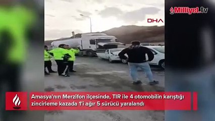 Amasya'da  aracın karıştığı zincirleme kazada 5 sürücü yaralandı