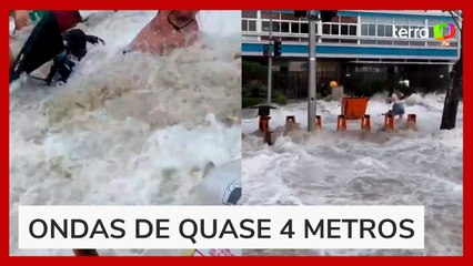 Ressaca atinge praias, assusta banhistas e invade ruas no RJ