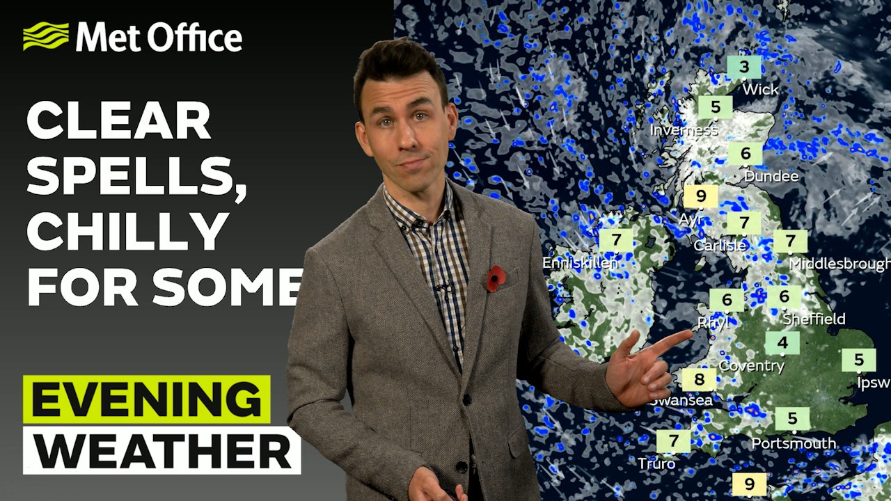 Met Office Evening Weather Forecast 06/11/23 - Further showers for some