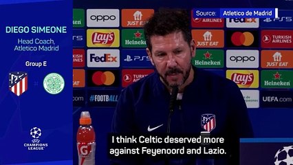 Simeone admits 'great respect' for Celtic in tough UCL group