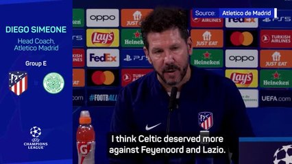 Download Video: Simeone admits 'great respect' for Celtic in tough UCL group