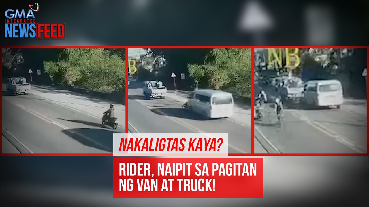 Nakaligtas kaya? Rider, naipit sa pagitan ng van at truck! | GMA ...