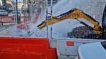 A water leak sends water cascading onto Fargate in Sheffield City Centre