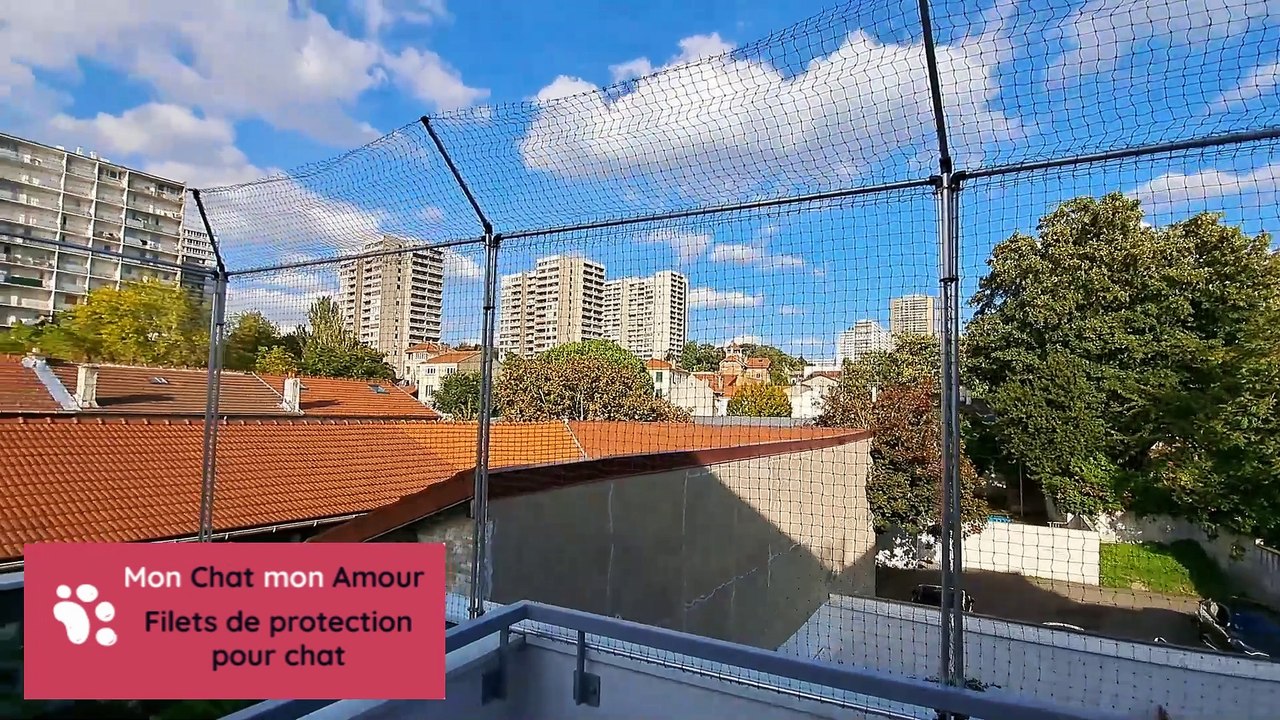 Filet de protection pour chat pour terrasse AVEC retours anti-fugue SANS  trou ni vis !! 