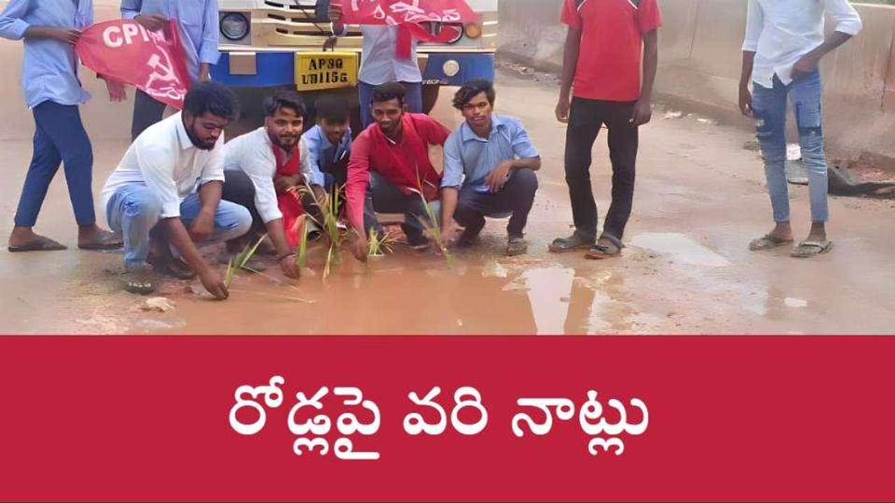 శ్రీ సత్యసాయి జిల్లా: వినూత్న నిరసన.. రోడ్లపై వరినాట్లు