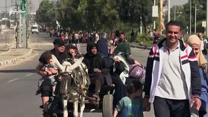 Descargar video: فلسطينيون ينزحون إلى جنوب قطاع غزة مع دخول الحرب شهرها الثاني