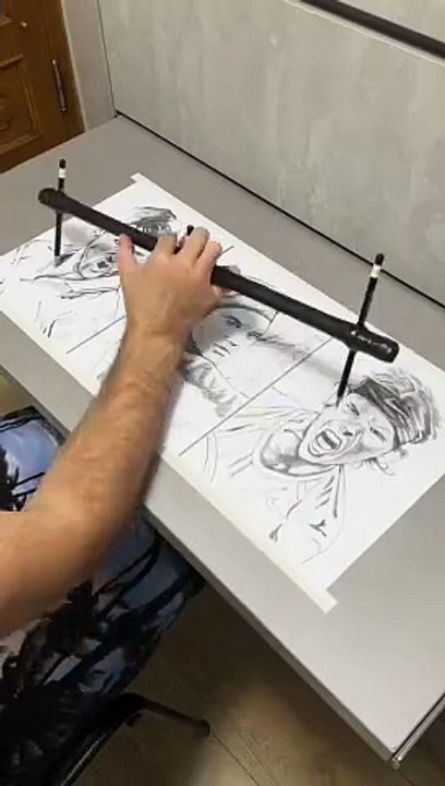 One Artist Draws Three Simultaneous Portraits Of Tennis Stars