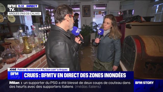 J'espère qu'ils vont être réactifs au gouvernement et au point de vue assurances : le désarroi d'un restaurateur d'Arques (Pas-de-Calais) face aux dégâts causés par les crues dans son établissement