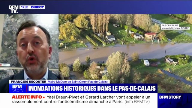 Crues dans le Pas-de-Calais: Nous allons sans doute devoir vivre plusieurs journées avant de voir une vraie décrue , explique François Decoster (maire de Saint-Omer)