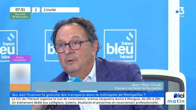 Jean-Marc Oluski , président du Medef Montpellier, sur le versement mobilité pour financer la gratuité des transports en commun.