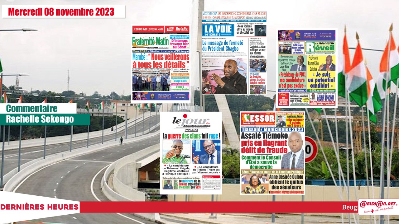 Titrologue du 08 novembre 2023:CAN 2023/ Titrologue 08 novembre 2023/Redynamisation de son parti, le message de fermeté du Président Gbagbo