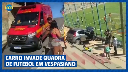 Idosa fica ferida após carro invadir quadra de futebol em Vespasiano, na Grande BH
