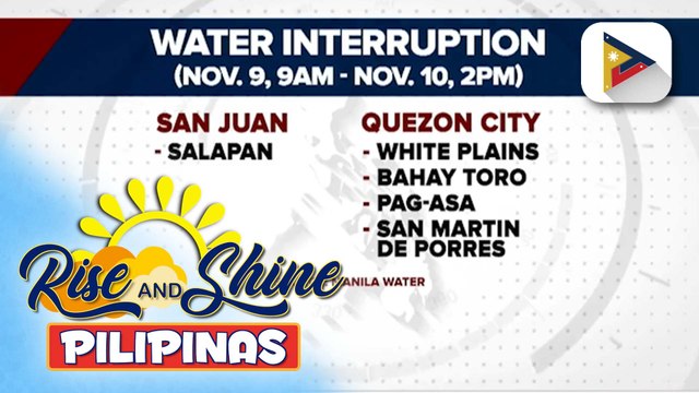 Ilang bahagi ng San Juan at QC, mawawalan ng water supply ngayong Huwebes hanggang Biyernes