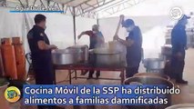 Cocina Móvil de la Secretaría de Seguridad Pública ha distribuido alimentos a familias damnificadas en Agua Dulce