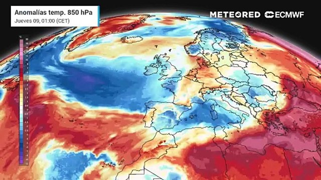 Anomalías de temperaturas a 850 hPa (1.500 m aproximadamente) previstas para los próximos días
