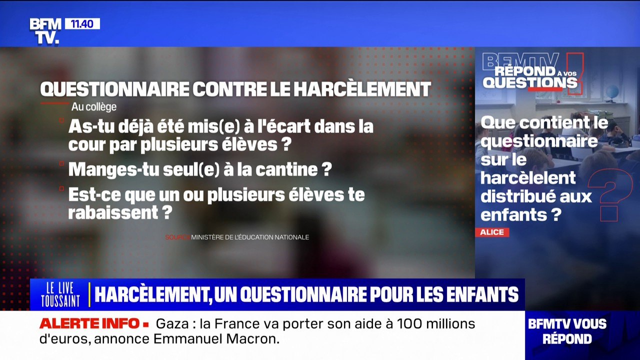 À quoi ressemble le questionnaire sur le harcèlement distribué aux enfants? BFMTV répond à vos questions