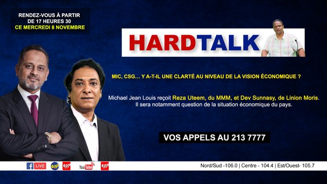 HardTalk : Michael Jean Louis reçoit Reza Uteem, du MMM, et Dev Sunnasy, de Linion Moris