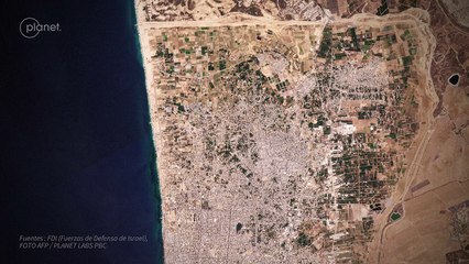 Mapa animado : imagen satelital de los daños en el norte de la Franja de Gaza