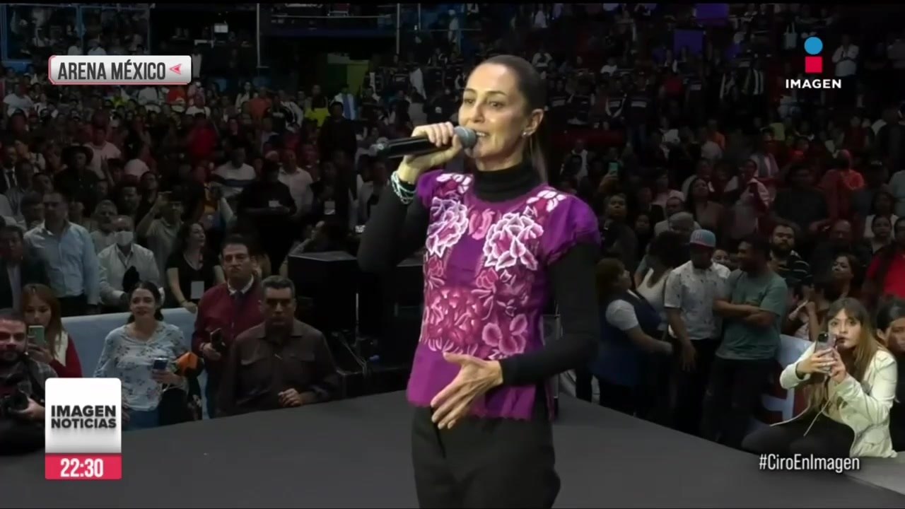 Mitin de Claudia Sheinbaum en Arena México se llena de porras para Clara Brugada y Omar García Harfuch