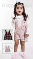 BABY GIRL TARTAN ROMPER DRESS WITH LACE PLACKET AND 2 SATIN BOWS - BABY PINK