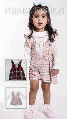 BABY GIRL TARTAN ROMPER DRESS WITH LACE PLACKET AND 2 SATIN BOWS - BABY PINK
