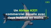 Un Airbus A321 commercial décolle avec deux hublots en moins