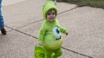 Toddler steals hearts on Halloween in his Mike Wazowski Costume