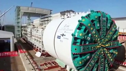 A huge platform for launching the space shuttle and a tunnel-digging machine