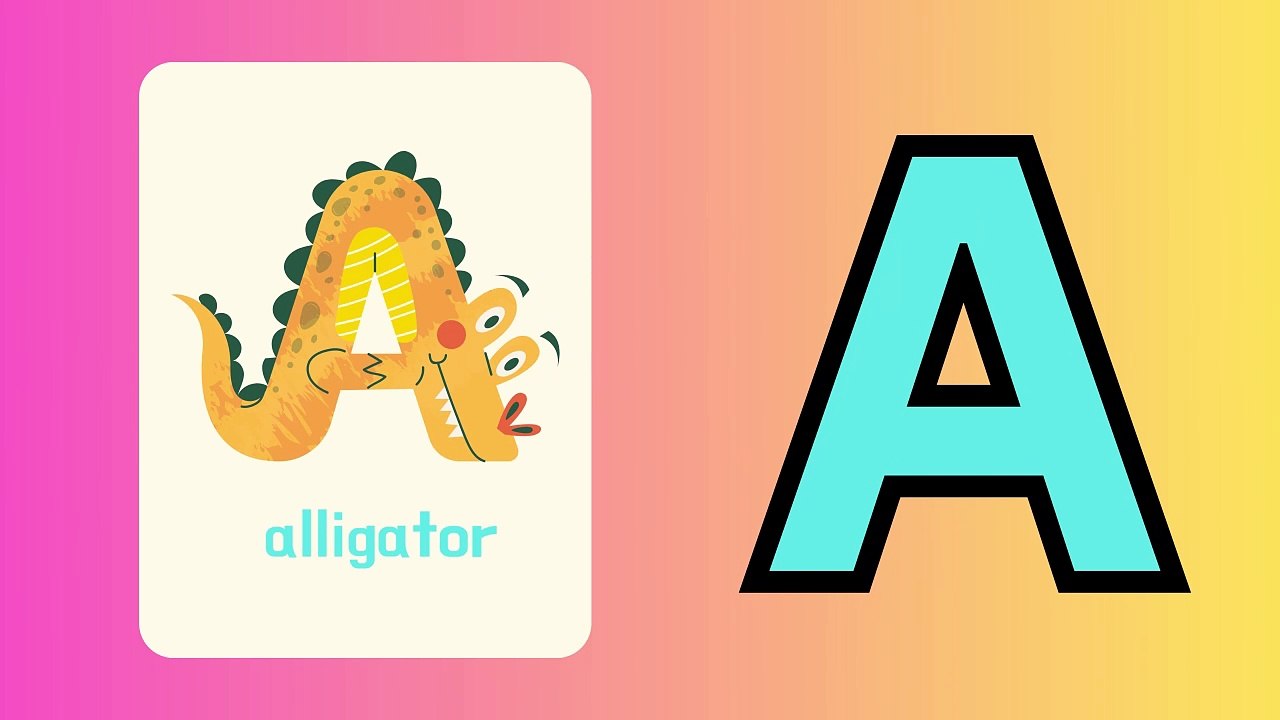 Green Brown Orange Playful English Alphabet Animals Educational Flashcard